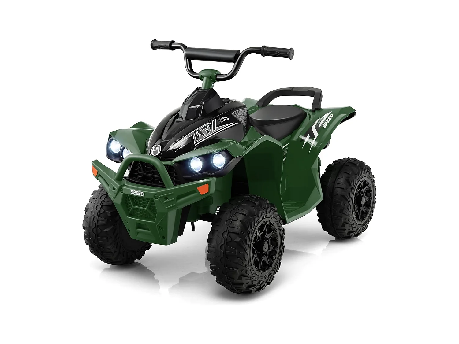 12V Quad Électrique Enfant avec Phares & Musique, Voiture Électrique avec Pédale & Guidon Antidérapant, 2,2/4,3 KM/H, Charge 35kg pour 3-8 Ans (Vert)