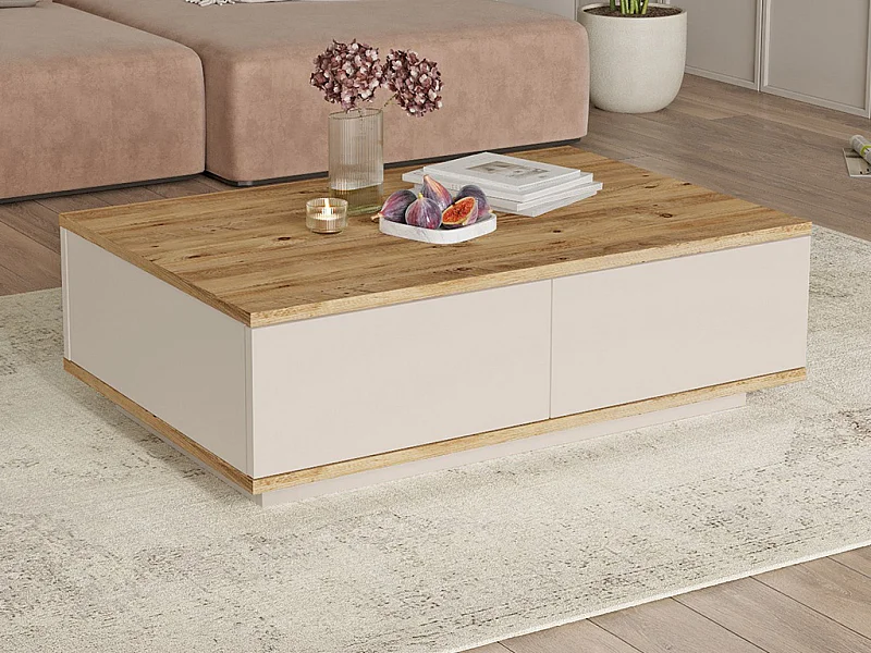 Table basse avec 2 portes - Naturel et Beige - LOTULA