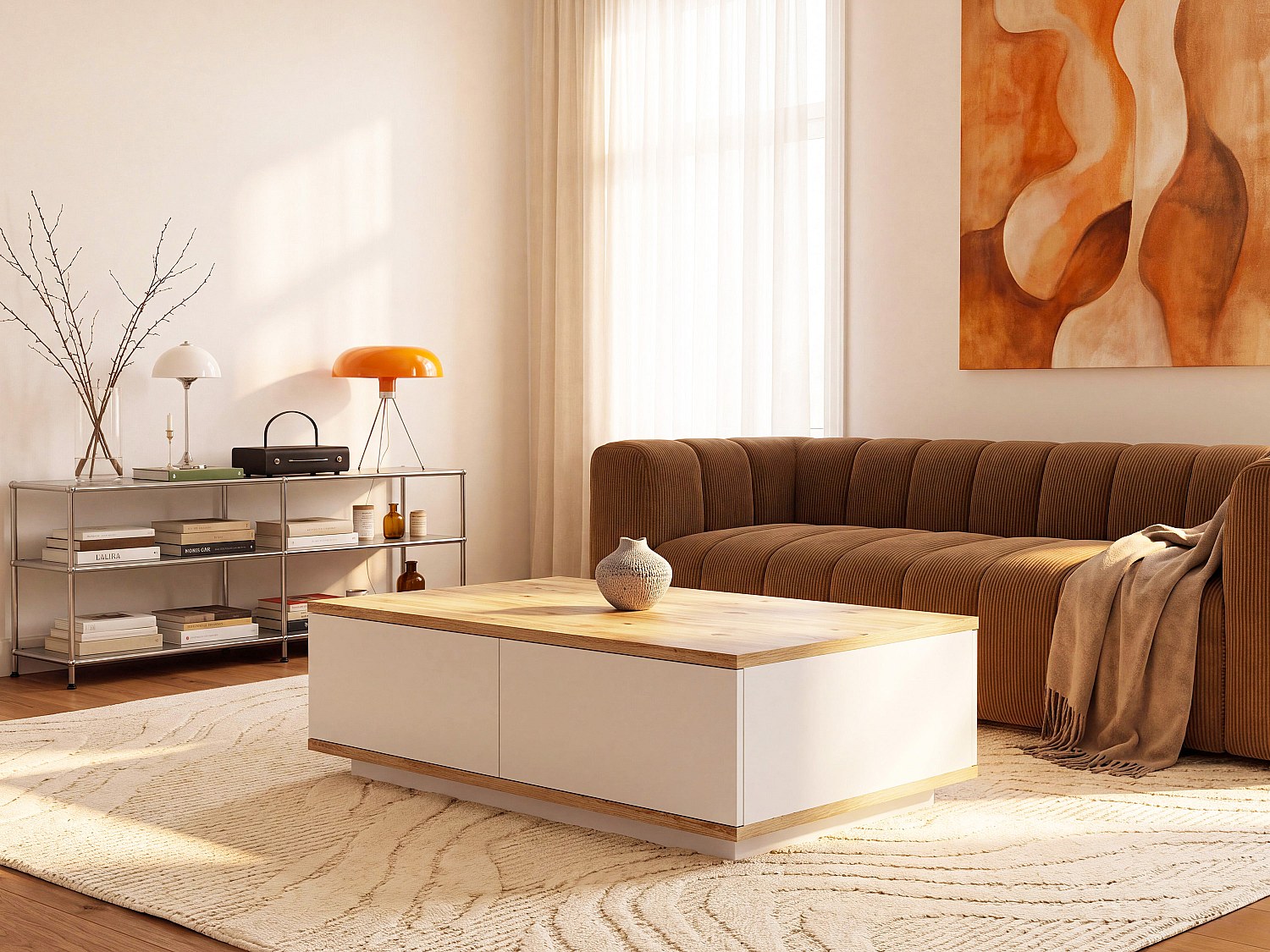 Couchtisch mit 2 Türen - Holzfarben & Beige - LOTULA