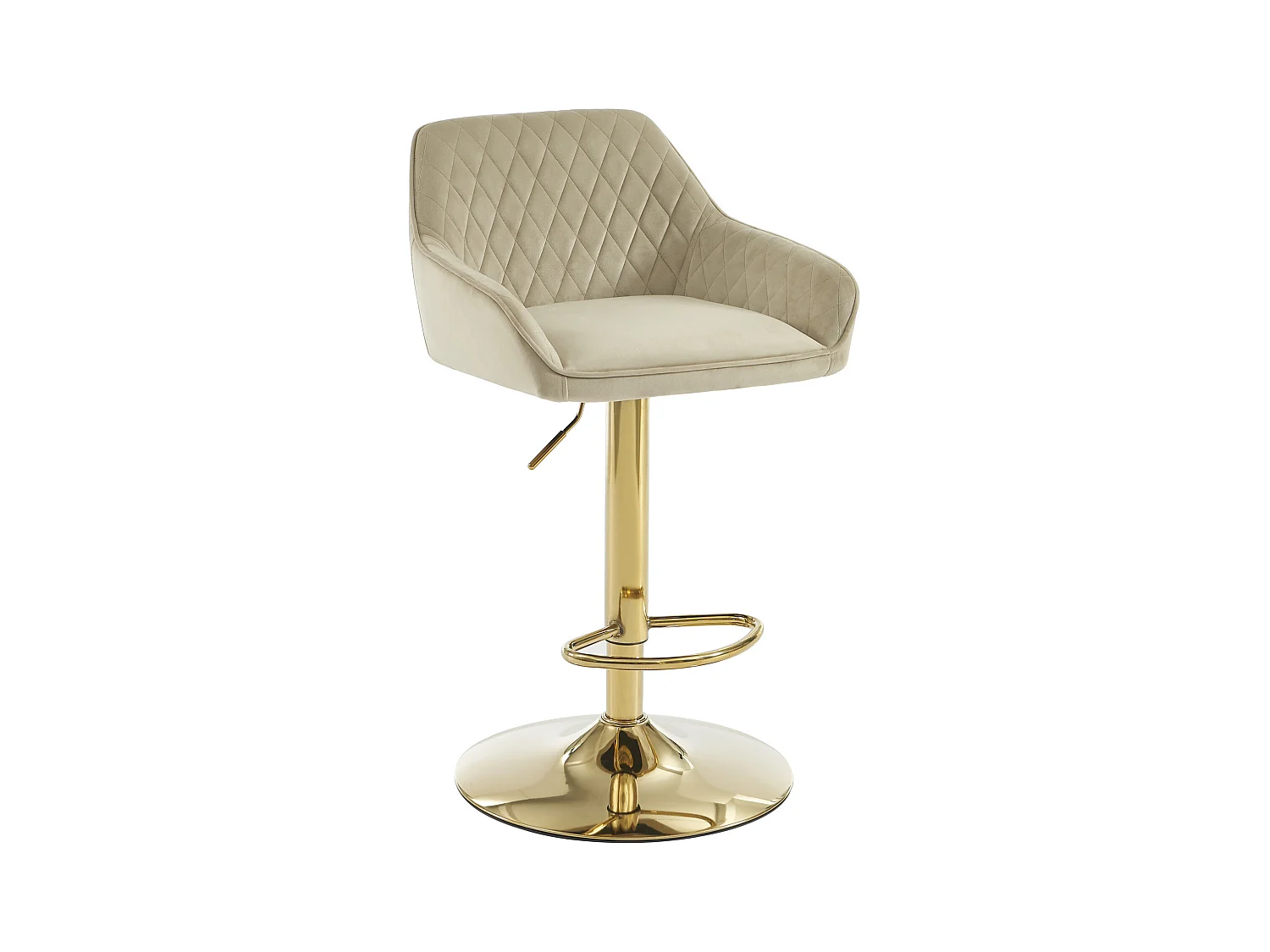 Juego de 2 taburetes de bar en terciopelo y metal dorado - Altura ajustable - Beige - TAVOA