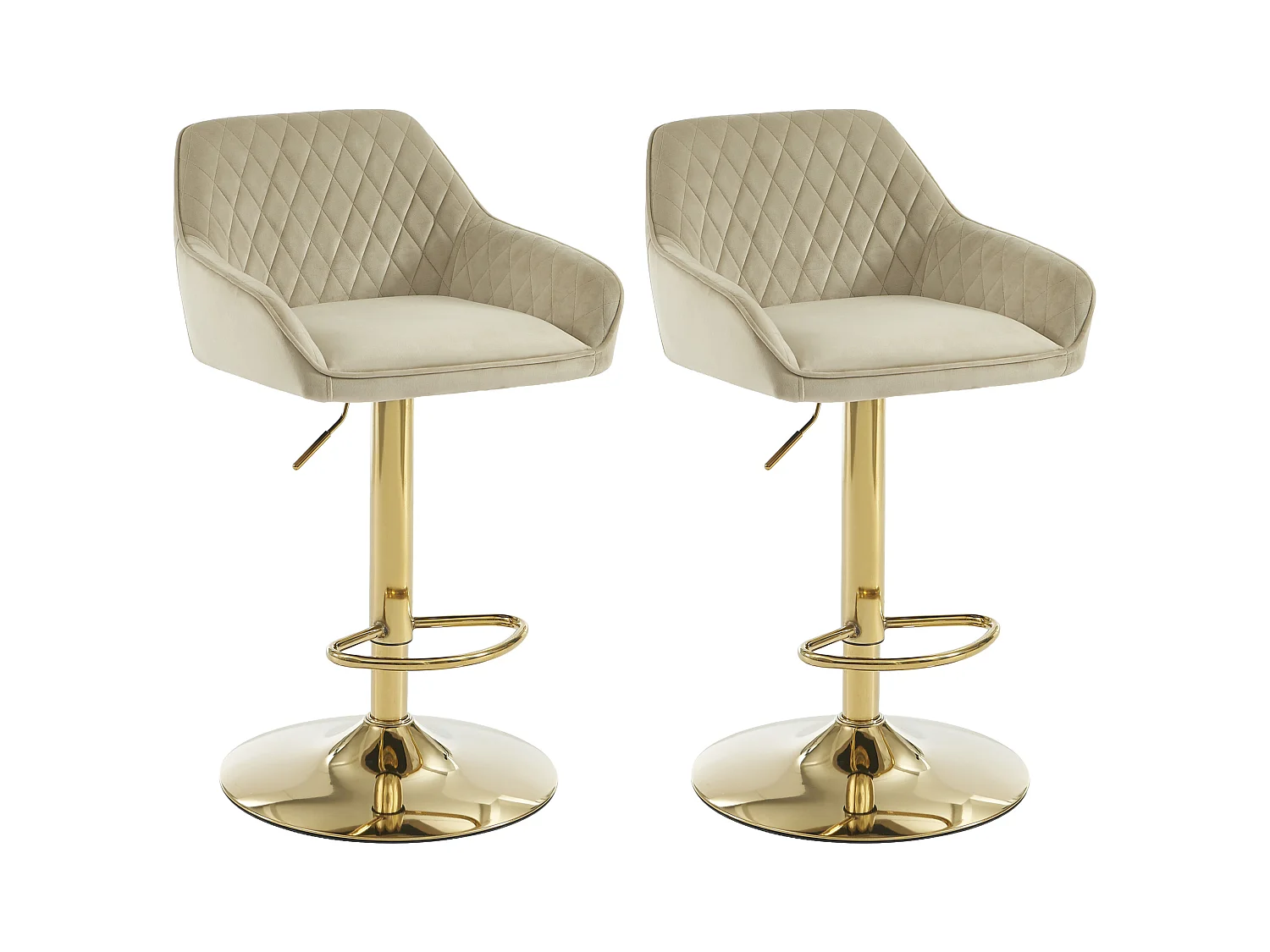 Juego de 2 taburetes de bar en terciopelo y metal dorado - Altura ajustable - Beige - TAVOA