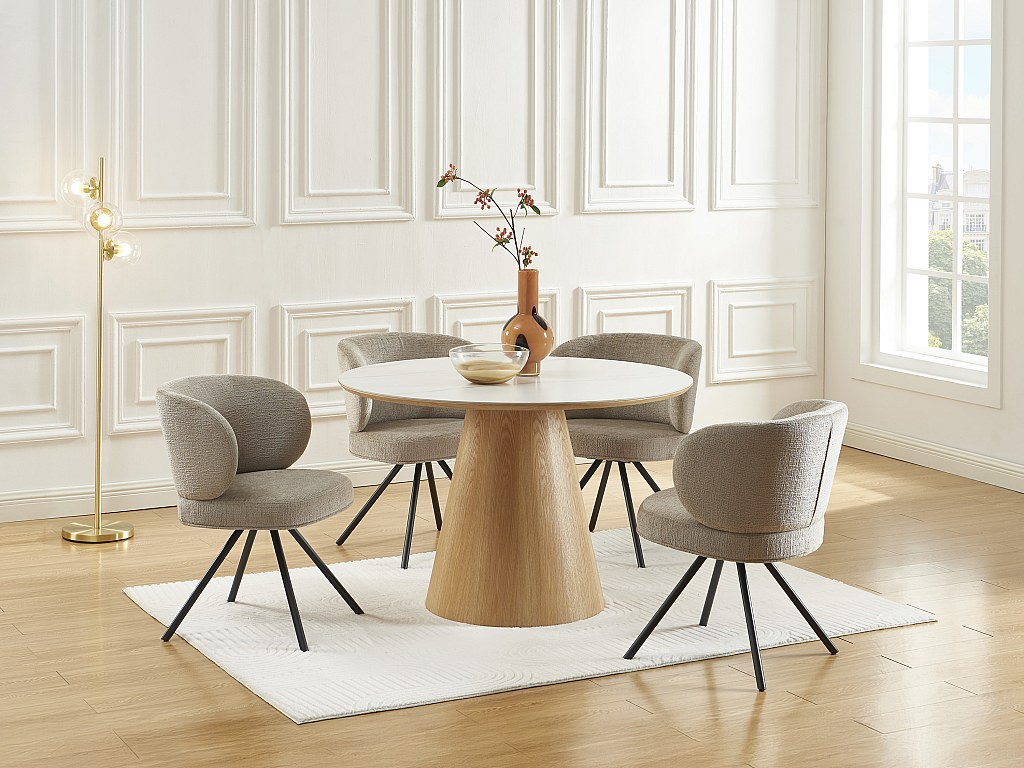 Lot de 2 chaises pivotantes en tissu texturé et métal noir - Taupe - LYARO