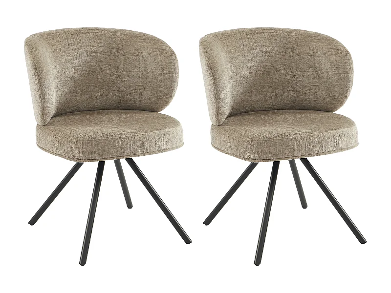 Lot de 2 chaises pivotantes en tissu texturé et métal noir - Taupe - LYARO