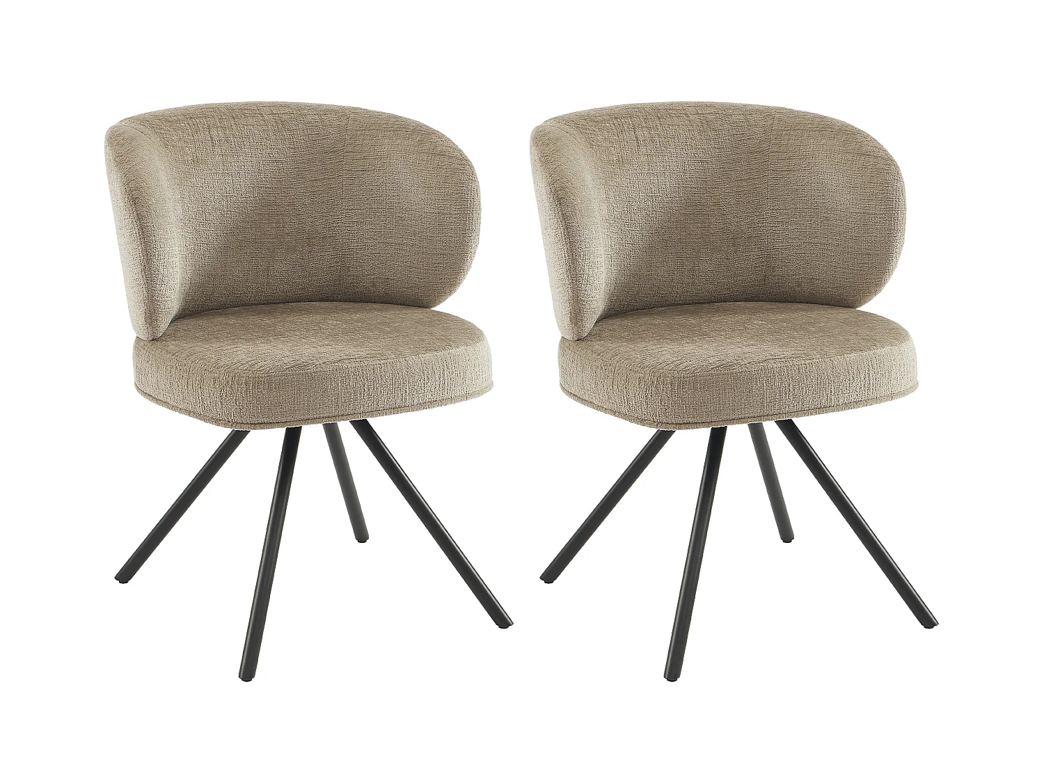 Lot de 2 chaises pivotantes en tissu texturé et métal noir - Taupe - LYARO