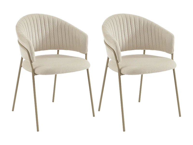 Lot de 2 chaises en tissu texturé et métal - Beige - MADOLIA de Pascal Morabito