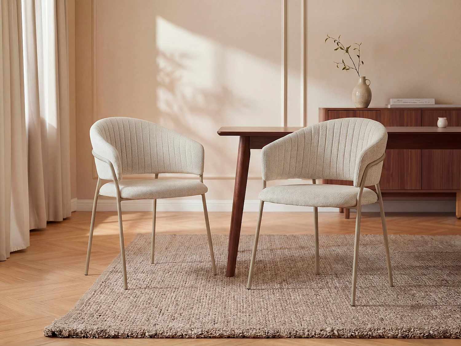 Set van 2 stoelen in gestructureerde stof en metaal - Beige - MADOLIA van Pascal Morabito