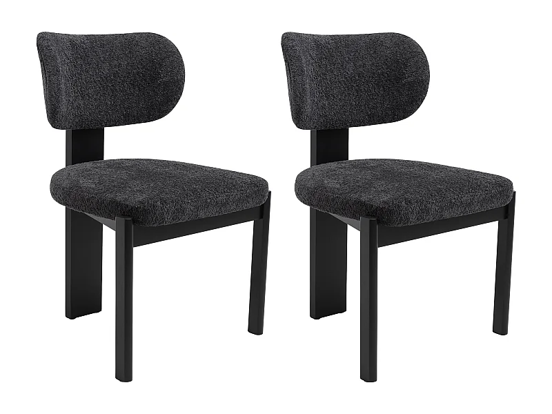Lot de 2 chaises en tissu bouclette et bois d'hévéa - Noir - WILANA