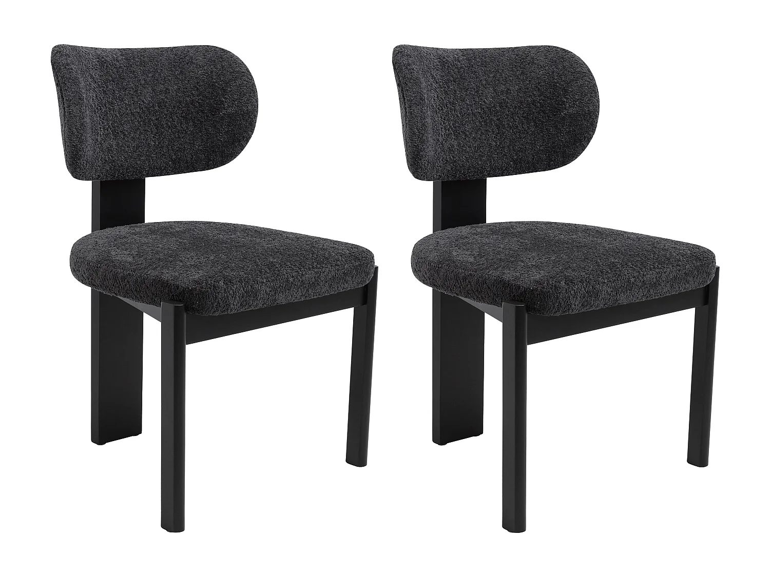 Lot de 2 chaises en tissu bouclette et bois d'hévéa - Noir - WILANA