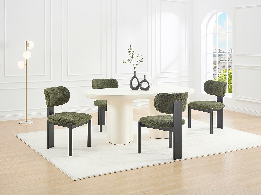 Stuhl 2er-Set - Bouclé-Stoff & Kautschukholz - Schwarz & Khaki - WILANA günstig online kaufen