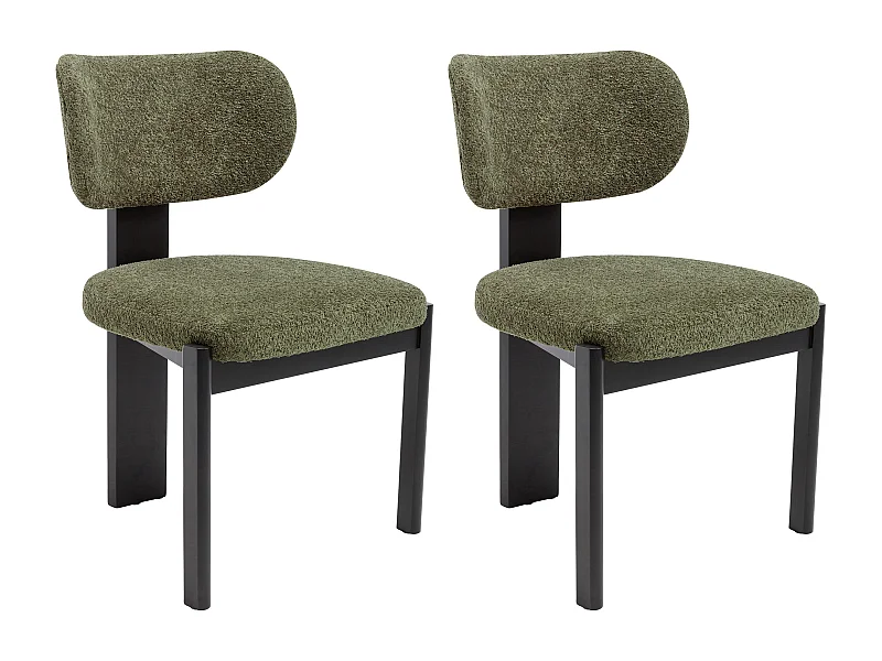 Lot de 2 chaises en tissu bouclette et bois d'hévéa noir - Kaki - WILANA