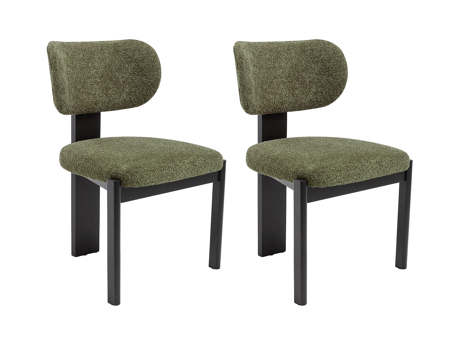 Lot de 2 chaises en tissu bouclette et bois d'hévéa noir - Kaki - WILANA