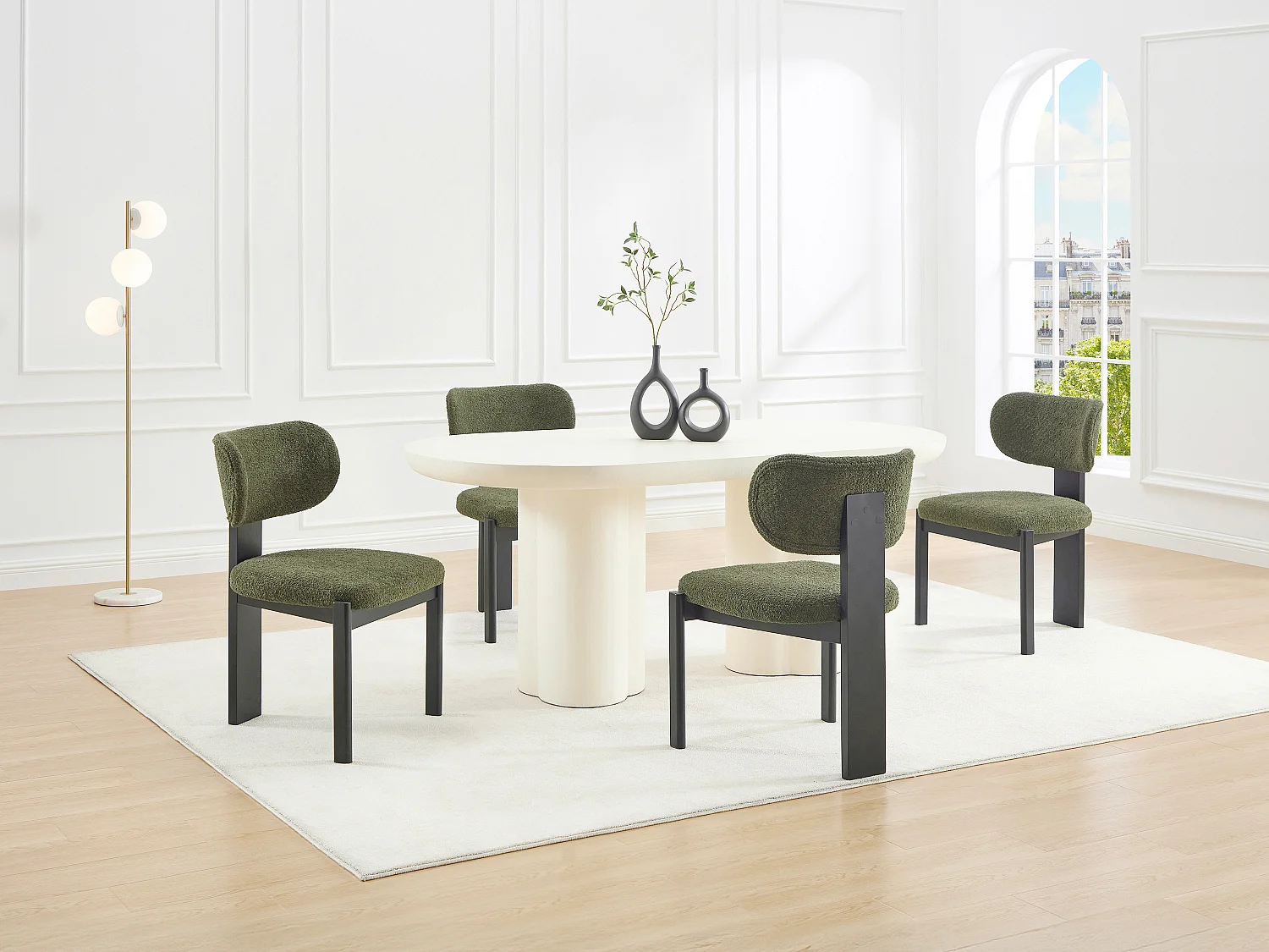 Lot de 2 chaises en tissu bouclette et bois d'hévéa noir - Kaki - WILANA
