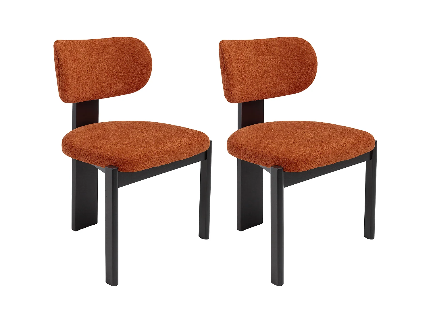 Lot de 2 chaises en tissu bouclette et bois d'hévéa noir - Terracotta - WILANA