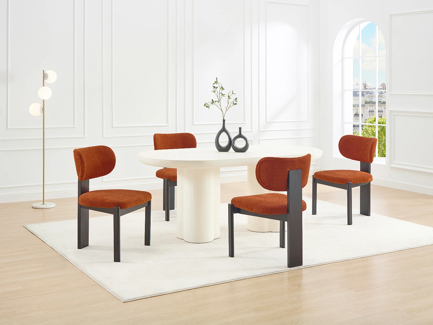 Stuhl 2er-Set - Bouclé-Stoff & Kautschukholz - Schwarz & Terracotta - WILANA