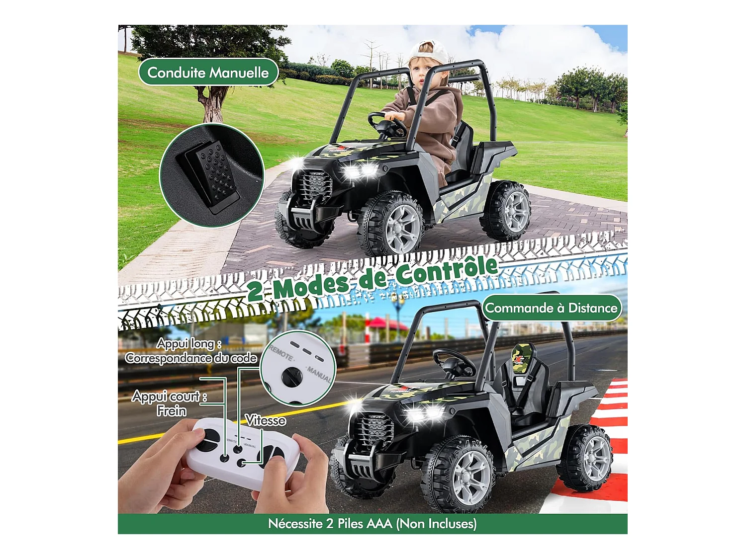 24V Voiture Électrique Enfant avec Télécommande & 3 Vitesses(2,5-4,5km/h), Véhicule Électrique à 4 Roues avec Musique & Lumières LED, Démarrage Lent (Vert)