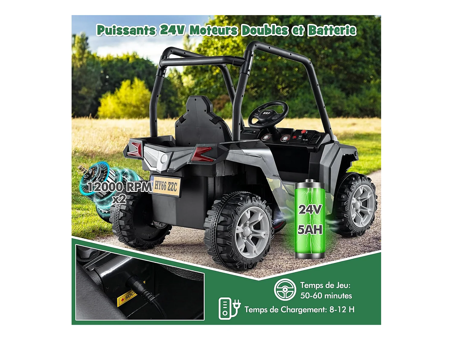 24V Voiture Électrique Enfant avec Télécommande & 3 Vitesses(2,5-4,5km/h), Véhicule Électrique à 4 Roues avec Musique & Lumières LED, Démarrage Lent (Vert)