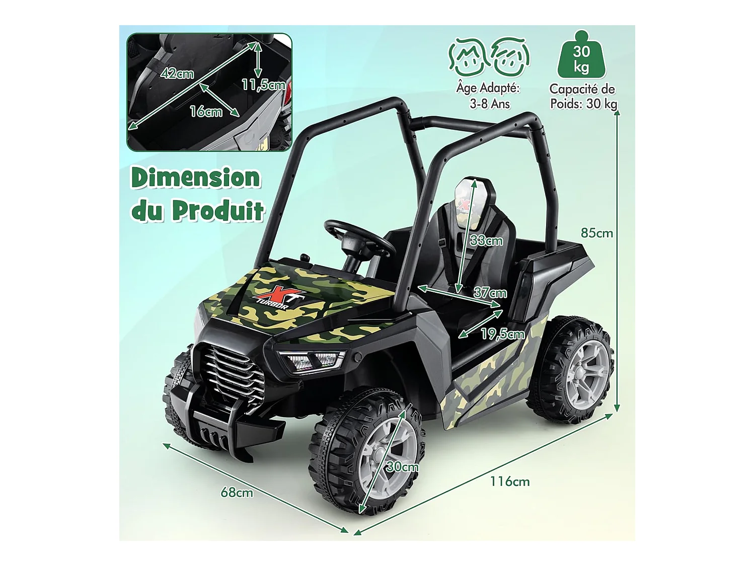 24V Voiture Électrique Enfant avec Télécommande & 3 Vitesses(2,5-4,5km/h), Véhicule Électrique à 4 Roues avec Musique & Lumières LED, Démarrage Lent (Vert)