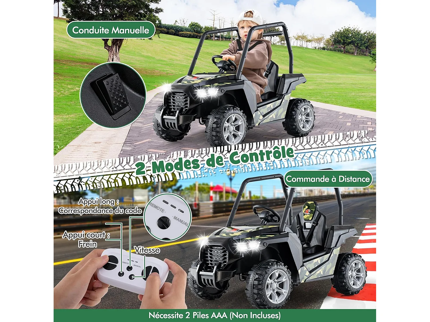 24V Voiture Électrique Enfant avec Télécommande & 3 Vitesses(2,5-4,5km/h), Véhicule Électrique à 4 Roues avec Musique & Lumières LED, Démarrage Lent (Vert)