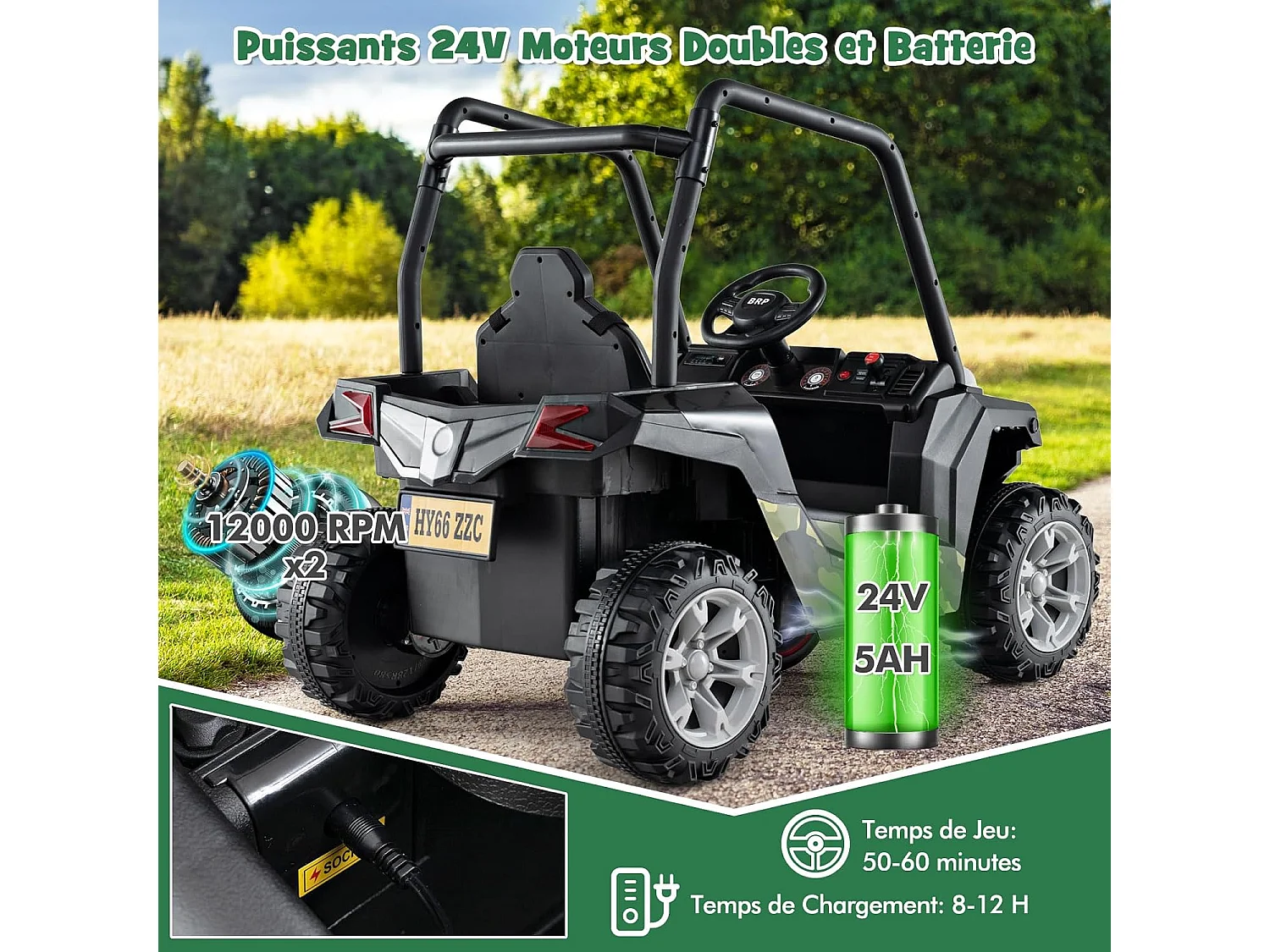 24V Voiture Électrique Enfant avec Télécommande & 3 Vitesses(2,5-4,5km/h), Véhicule Électrique à 4 Roues avec Musique & Lumières LED, Démarrage Lent (Vert)