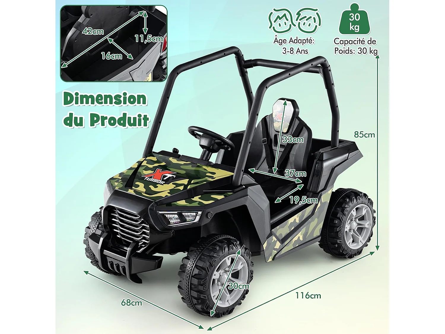 24V Voiture Électrique Enfant avec Télécommande & 3 Vitesses(2,5-4,5km/h), Véhicule Électrique à 4 Roues avec Musique & Lumières LED, Démarrage Lent (Vert)