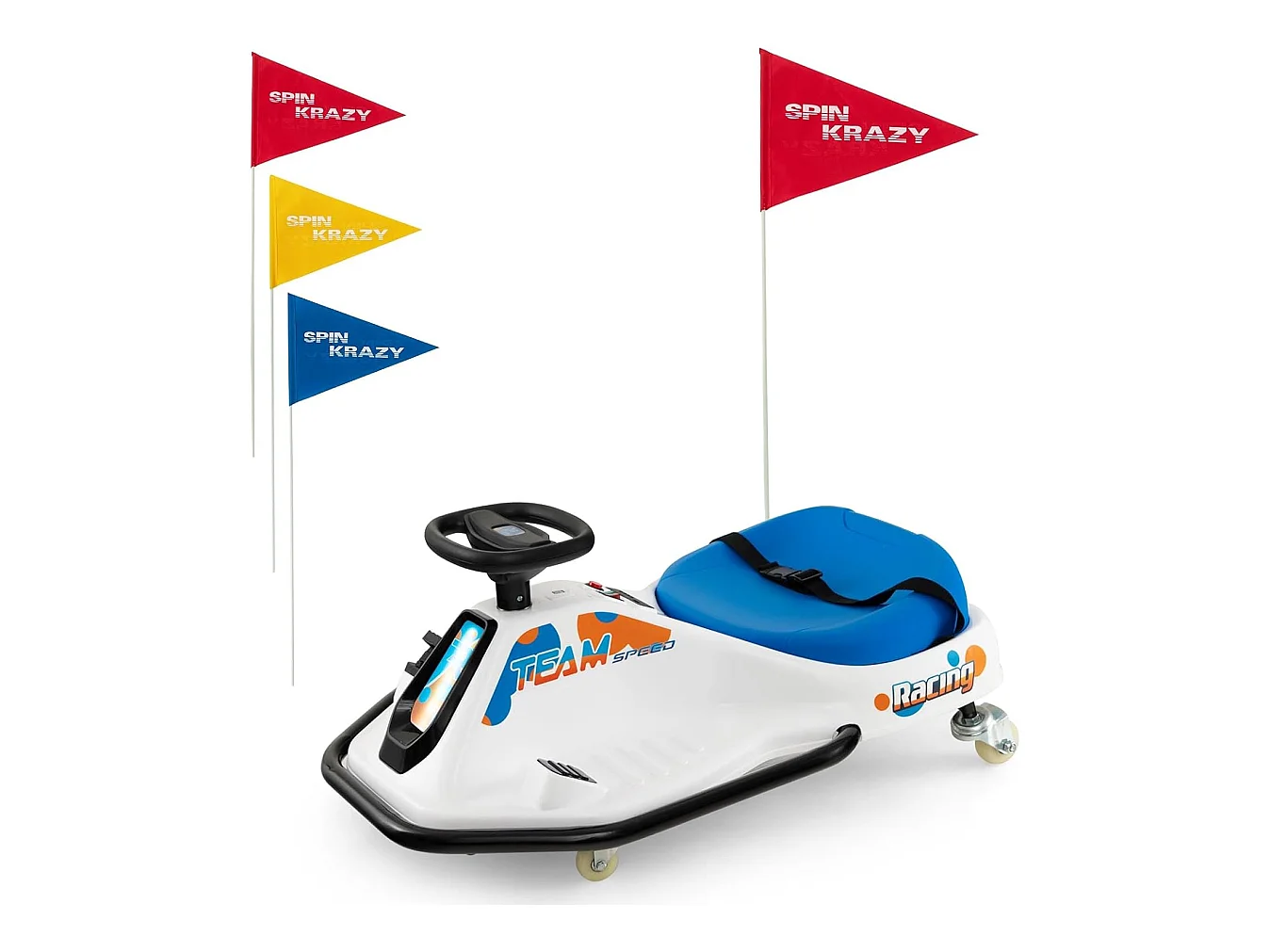 24V Kart Électrique à Vitesse Variable(3-8KM/H) avec 5 Roues & 3 Drapeaux, Voiture à Dérive Électrique avec Lumière LED & Musique, Charge 60kg pour 3 Ans+