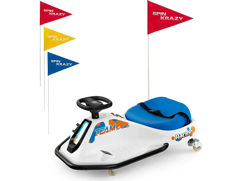 24V Kart Électrique à Vitesse Variable(3-8KM/H) avec 5 Roues & 3 Drapeaux, Voiture à Dérive Électrique avec Lumière LED & Musique, Charge 60kg pour 3 Ans+