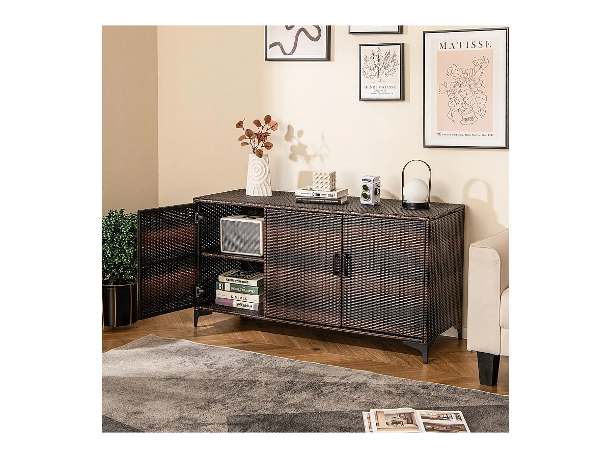 Coffre de Rangement en Résine Tressée 318 L, Boîte de Rangement Jardin avec 3 Portes Étagères Amovibles Grand Bac Étanche (Marron)