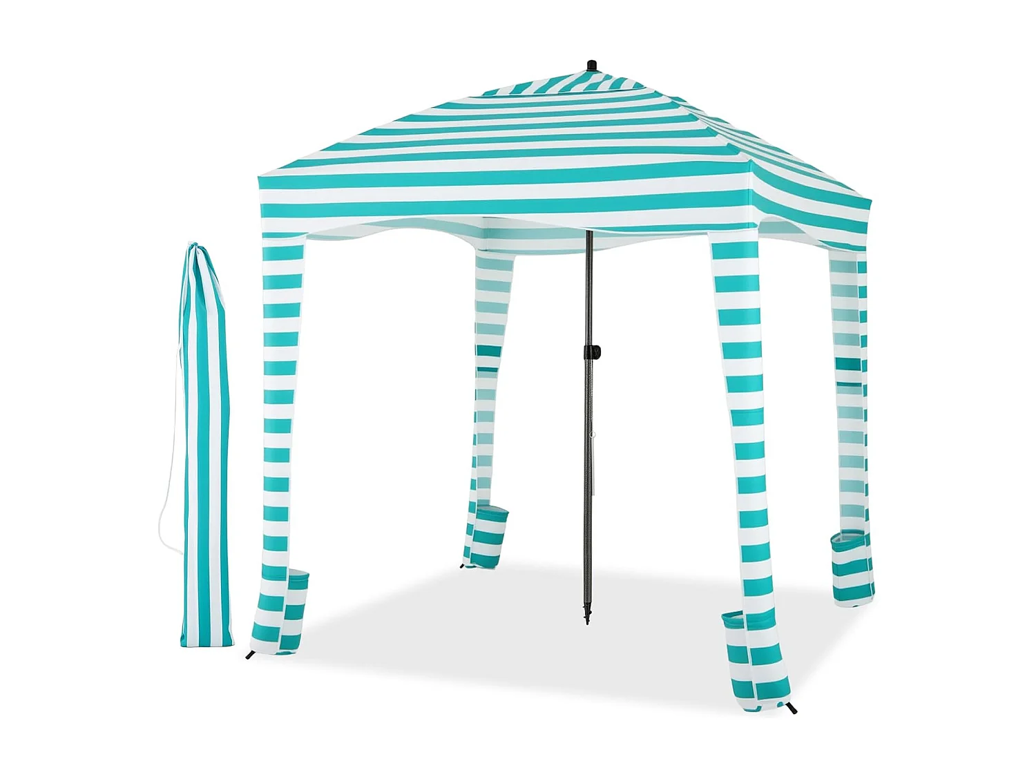 Tente Cabane de Plage Pliable avec Sac de Transport, Auvent de Plage Portable avec Paroi Latérale Amovible 8 Sacs de Sable Protection Solaire ( Vert+Blanc)