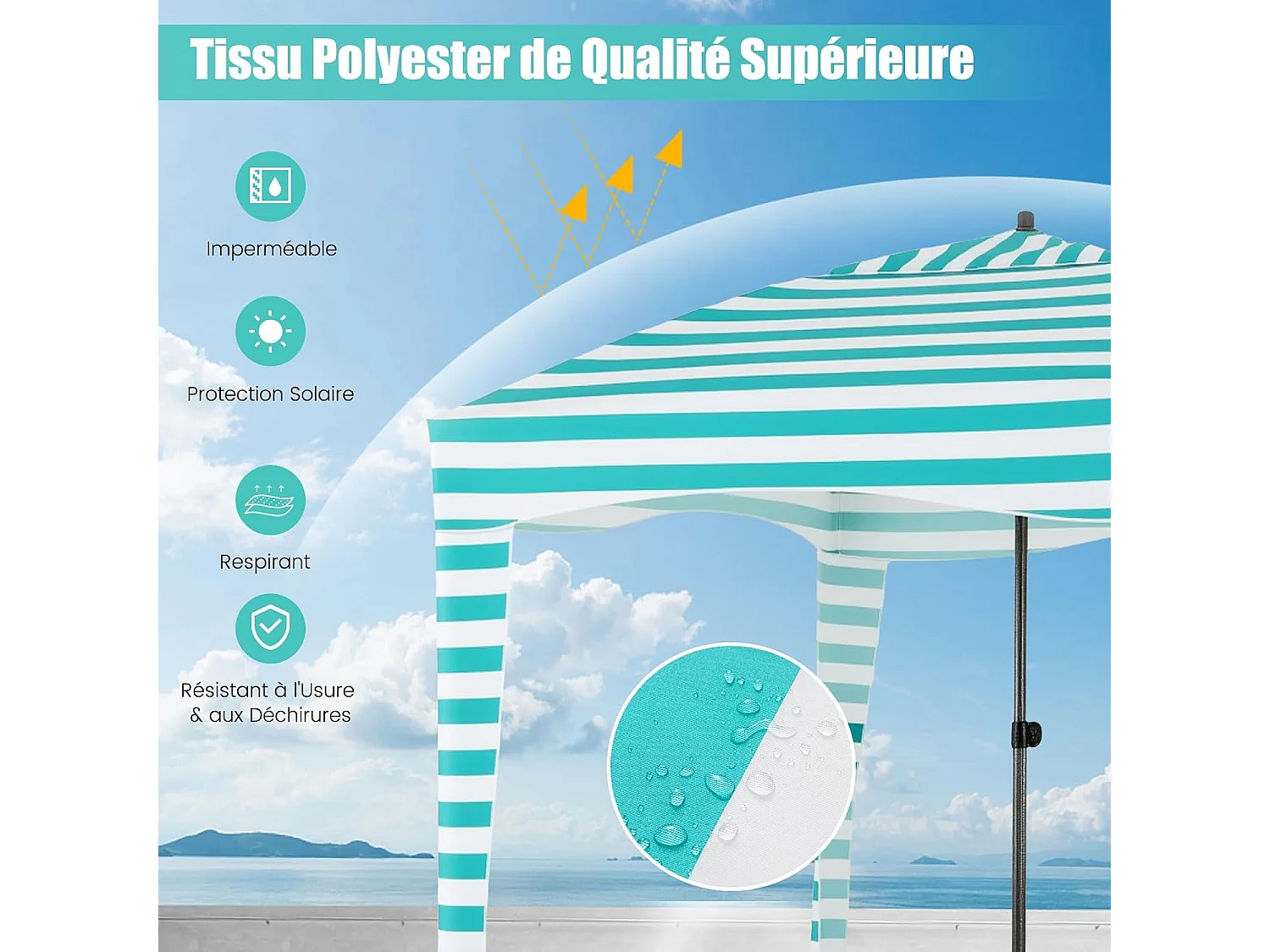 Tente Cabane de Plage Pliable avec Sac de Transport, Auvent de Plage Portable avec Paroi Latérale Amovible 8 Sacs de Sable Protection Solaire ( Vert+Blanc)