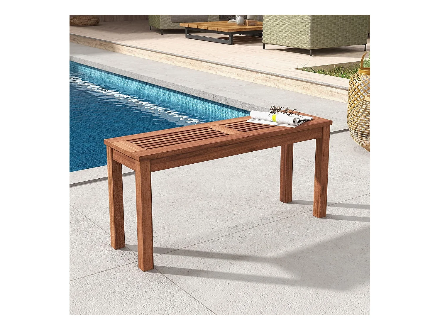 Banc de Jardin en en Bois Massif, Banc de Terrasse sans Dossier avec Assise à Lattes, Charge 150 KG, 2 Places, 100 x 30,5 x 47 CM (100 x 30,5 x 47 cm,2)