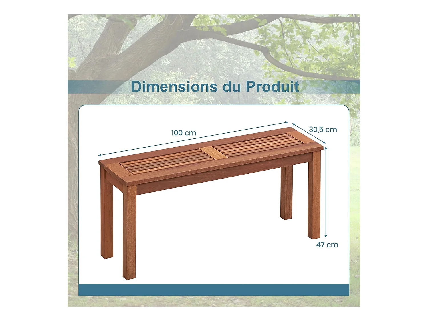 Banc de Jardin en en Bois Massif, Banc de Terrasse sans Dossier avec Assise à Lattes, Charge 150 KG, 2 Places, 100 x 30,5 x 47 CM (100 x 30,5 x 47 cm,2)