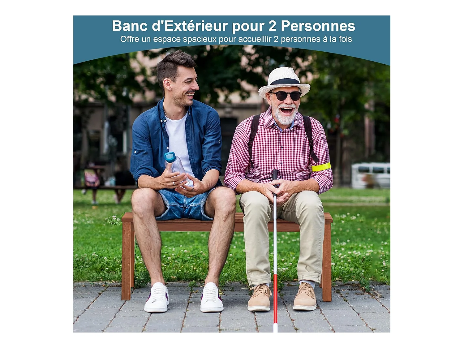 Banc de Jardin en en Bois Massif, Banc de Terrasse sans Dossier avec Assise à Lattes, Charge 150 KG, 2 Places, 100 x 30,5 x 47 CM (100 x 30,5 x 47 cm,2)