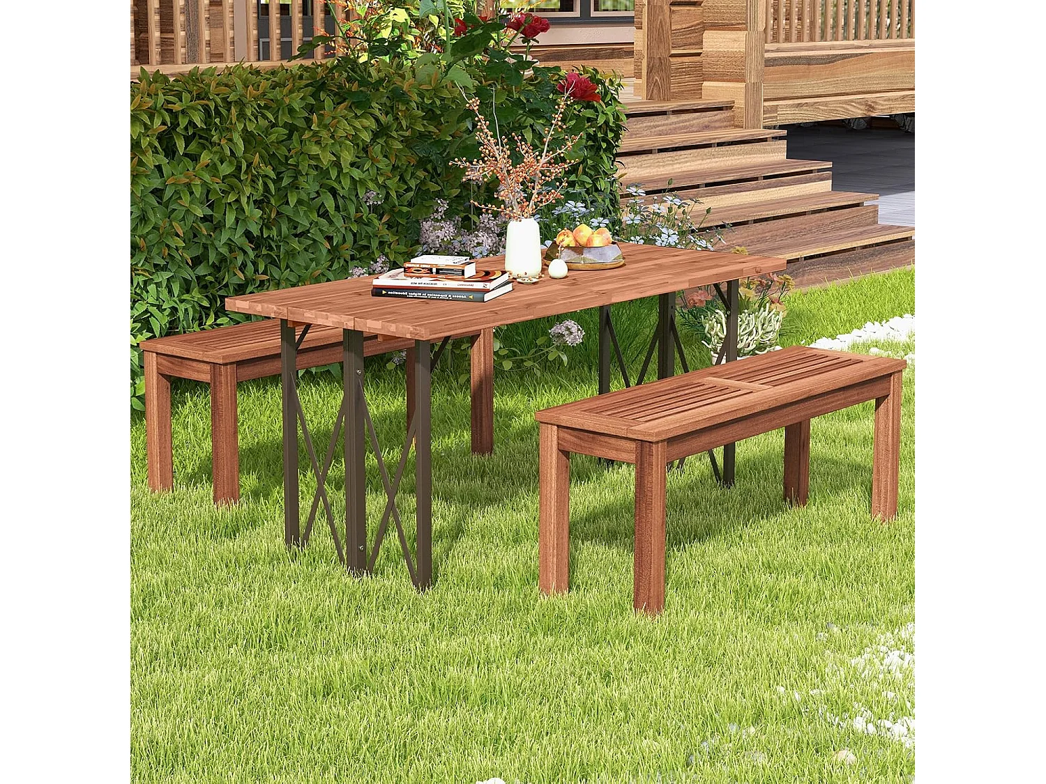 Tuinbank van massief hout, rugleuningloze terrasbank met lattenbodem, belastbaar tot 150 kg, 2-zits, 100 x 30,5 x 47 cm (100 x 30,5 x 47 cm,2)