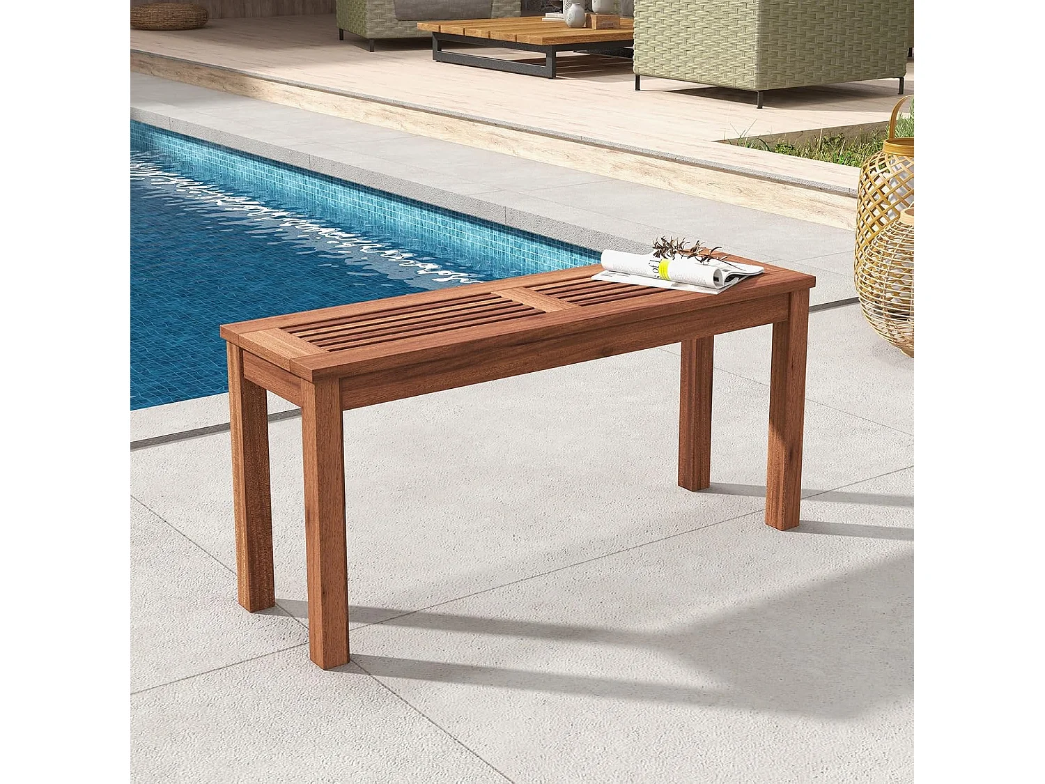 Tuinbank van massief hout, rugleuningloze terrasbank met lattenbodem, belastbaar tot 150 kg, 2-zits, 100 x 30,5 x 47 cm (100 x 30,5 x 47 cm,2)