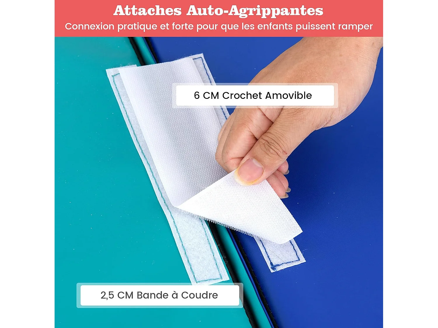 4 PCS Parcours Motricité Bébé en Mousse avec Housse Amovible, Module Motricité Bébé avec Toboggan & Différentes Formes, Jouets Éducatifs Colorée (Rouge+Bleu)