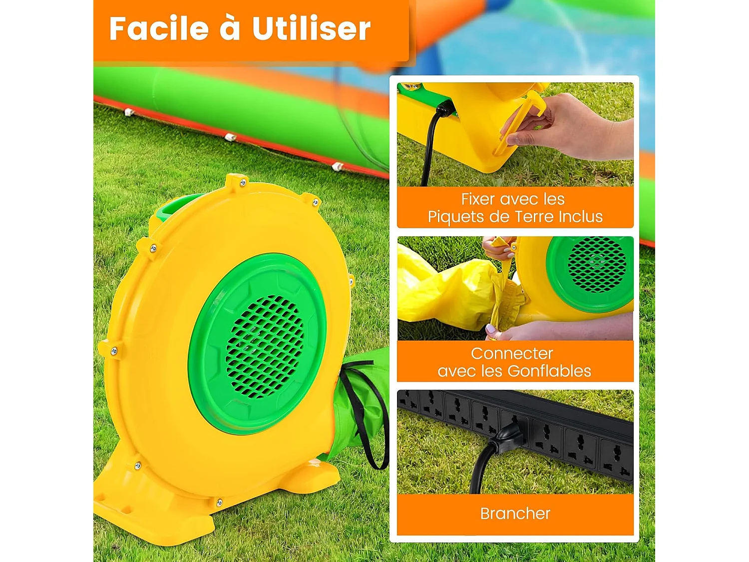 Gonfleur Électrique 550W avec Poignée Pratique & Piquets de Sol, Pompe à Air avec Cordon 4m & Couvercle en Maille, Souffleur d'air pour Château Gonflable (550W)