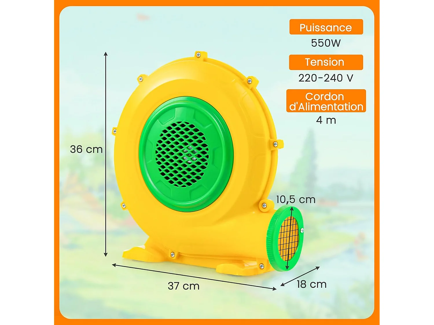 Gonfleur Électrique 550W avec Poignée Pratique & Piquets de Sol, Pompe à Air avec Cordon 4m & Couvercle en Maille, Souffleur d'air pour Château Gonflable (550W)