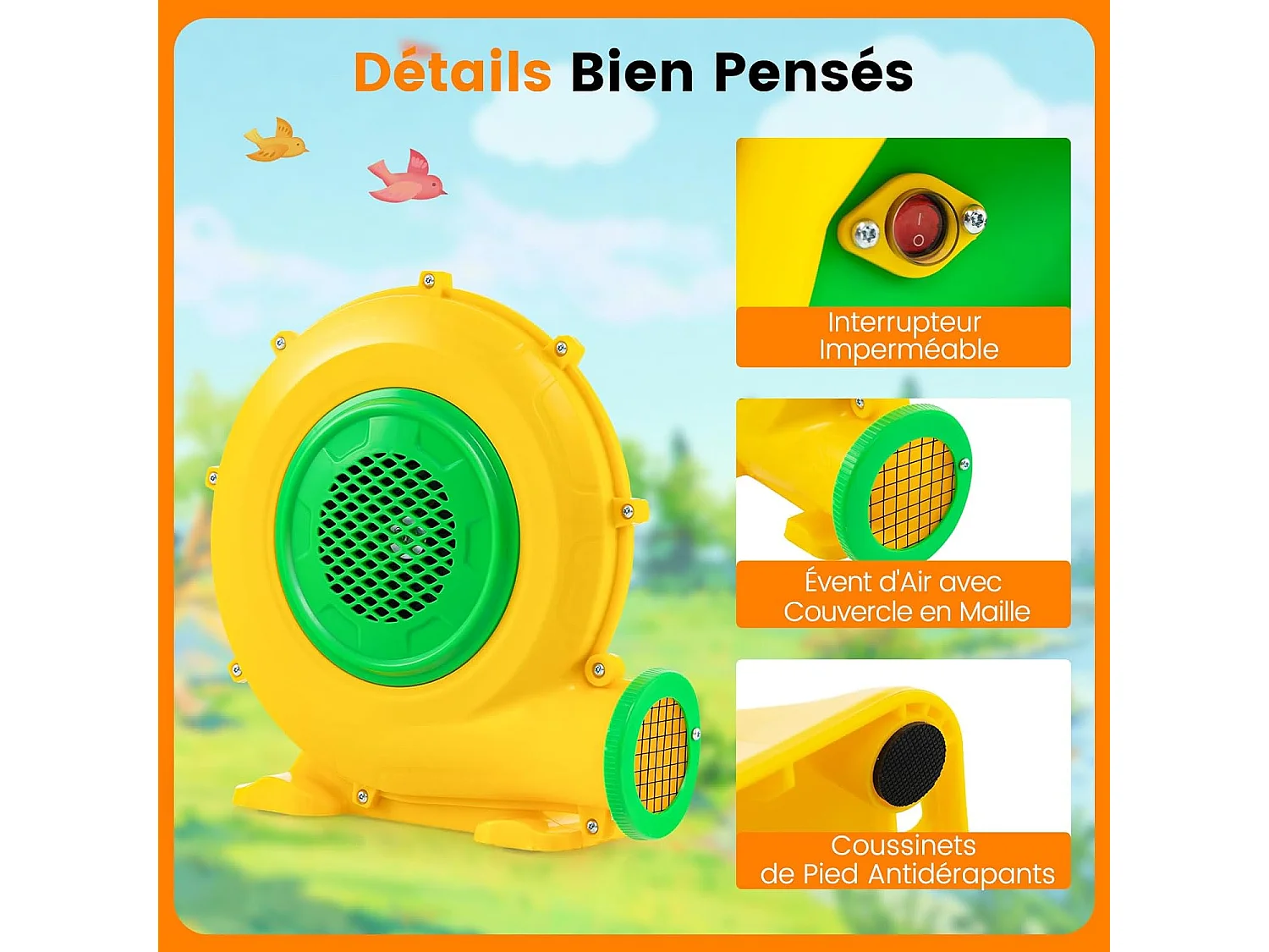 Gonfleur Électrique 550W avec Poignée Pratique & Piquets de Sol, Pompe à Air avec Cordon 4m & Couvercle en Maille, Souffleur d'air pour Château Gonflable (550W)