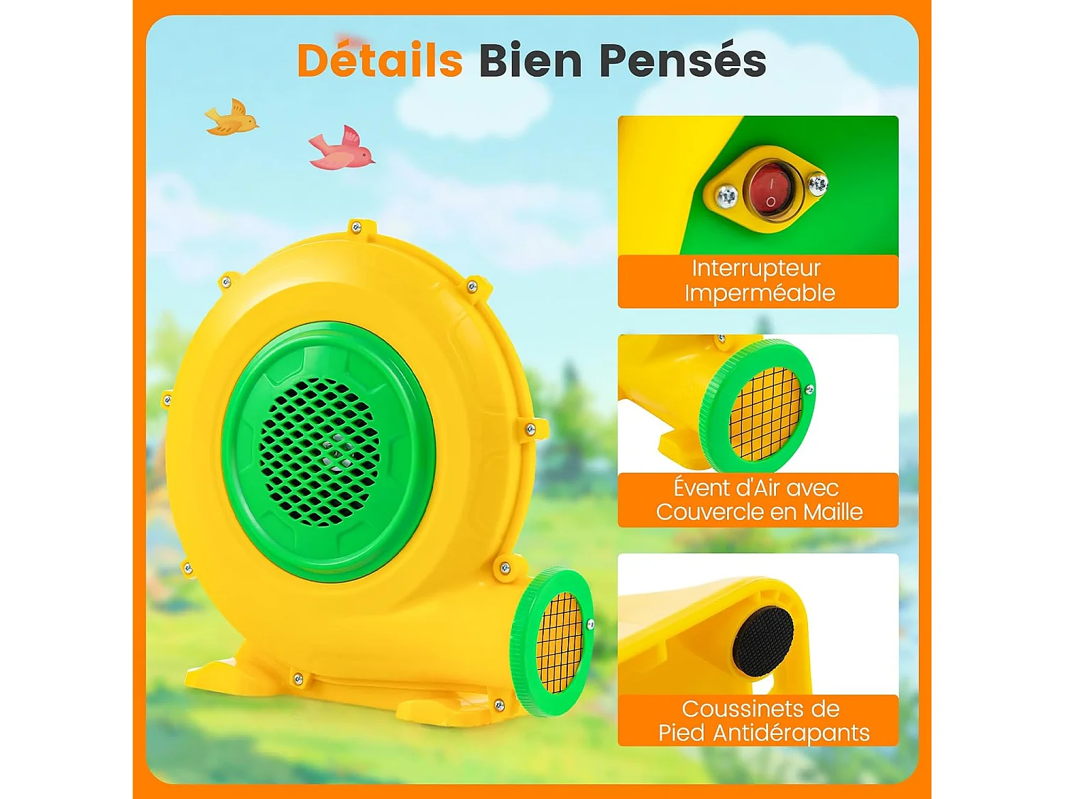 Gonfleur Électrique 680W avec Poignée Pratique & Piquets de Sol, Pompe à Air avec Cordon 4m & Couvercle en Maille, Souffleur d'air pour Château Gonflable (680W)