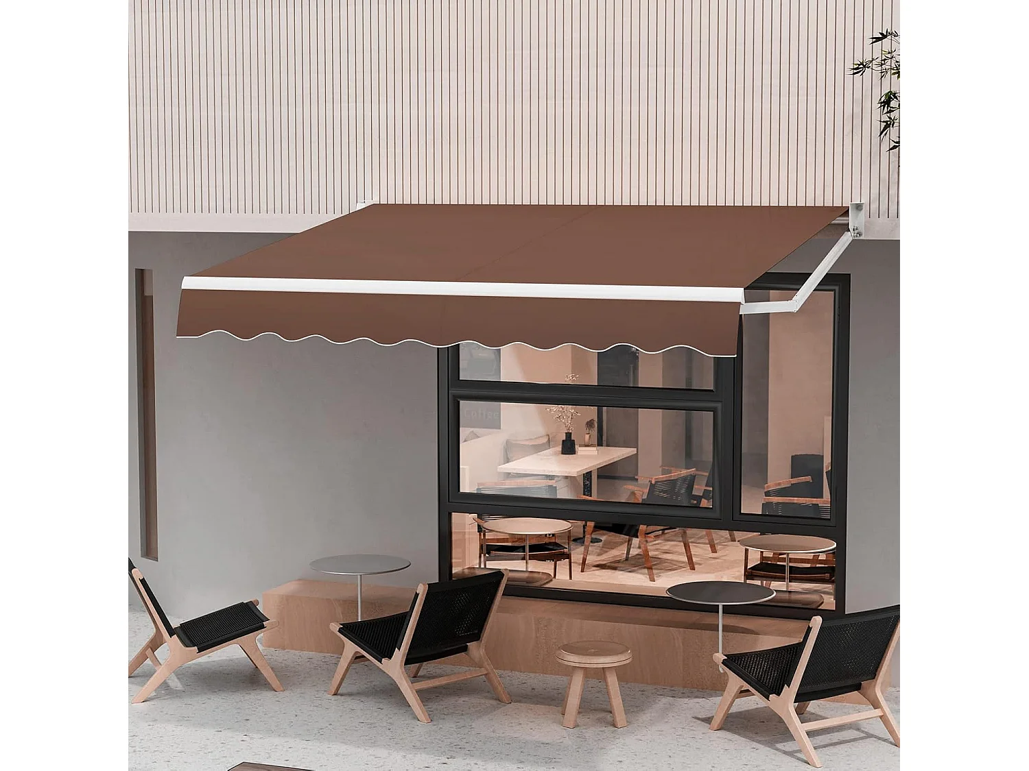 Store Banne Manuel Rétractable de 295 x 250CM Angle Ajustable 40°-100°, Auvent de Terrasse en Aluminium Manivelle Tissu Résistant aux UV et Eau (Marron)