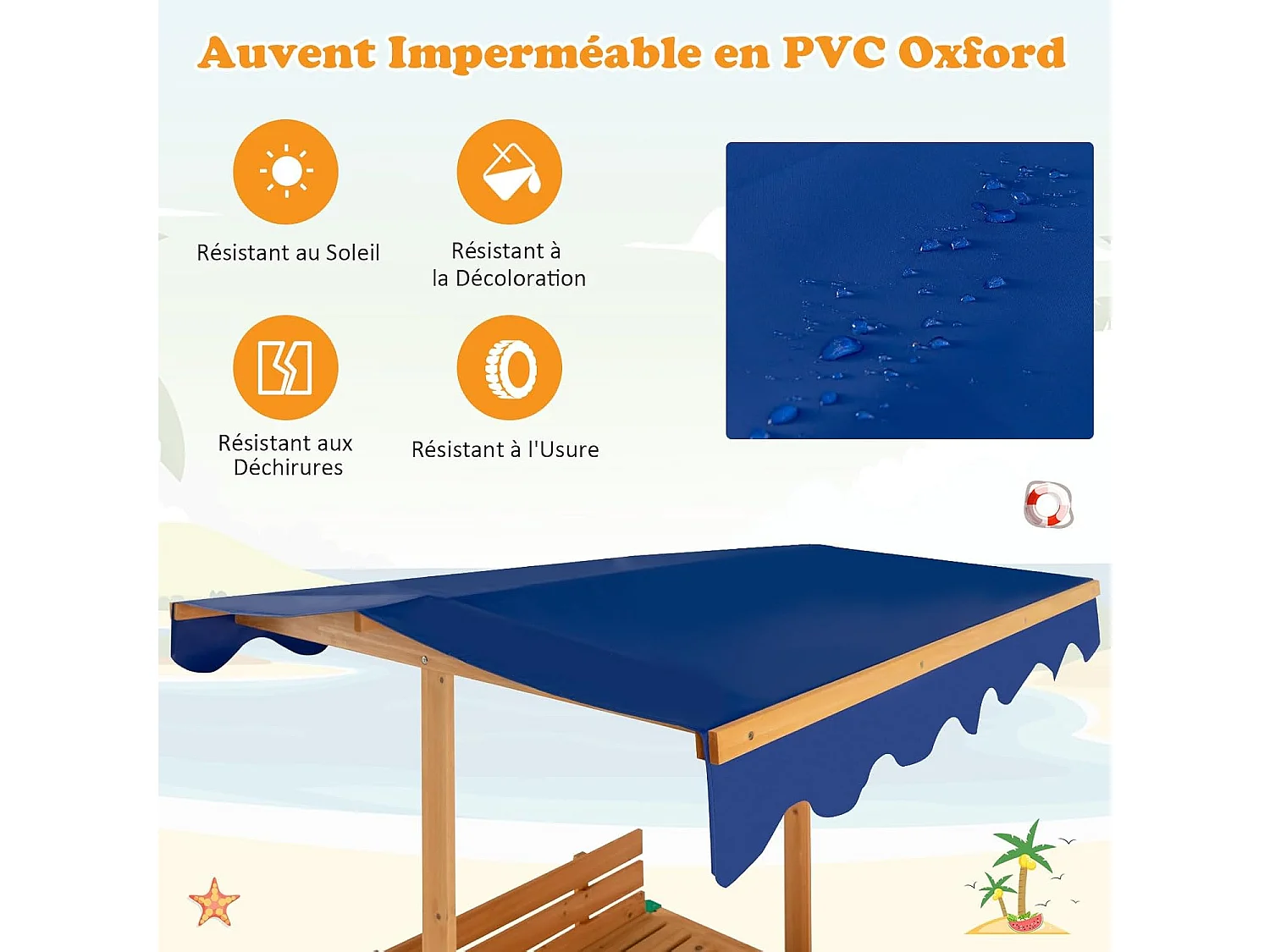 Bac à Sable en Bois de Sapin avec Toit & 2 Bancs, Bac à Sable Extérieur avec Conception sans Fond & Doublure, Charge 60kg pour 3 Ans+, 111 x 111 x 121 cm