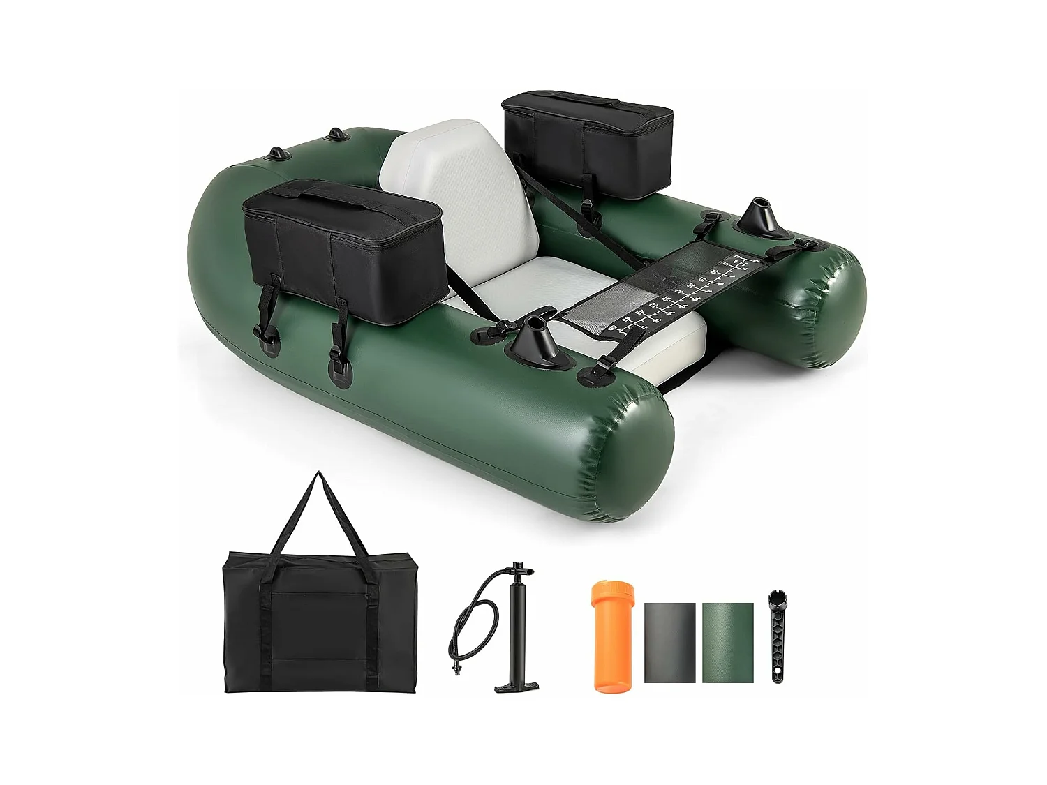 Bateau de Pêche Gonflable avec 3 Chambres, Bateau Gonflable avec Règle à Poisson 2 Poches de Rangement Pompe, Sac de Transport Boucles de Moteur, Charge 100 KG