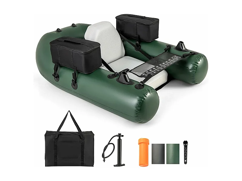 Bateau de Pêche Gonflable avec 3 Chambres, Bateau Gonflable avec Règle à Poisson 2 Poches de Rangement Pompe, Sac de Transport Boucles de Moteur, Charge 100 KG