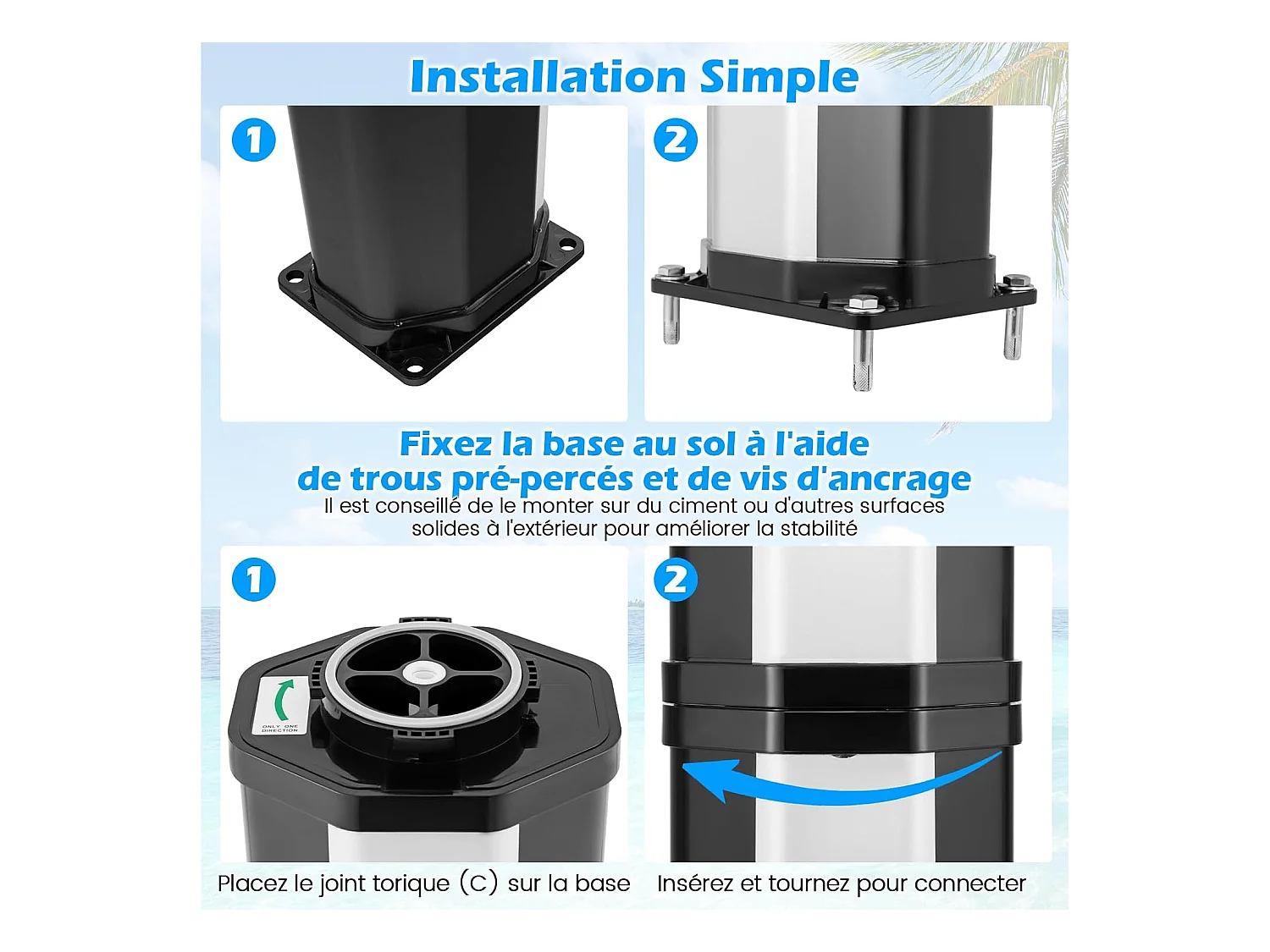 Douche Solaire d’Extérieur 60 L, Douche de Jardin à Chauffage 227 cm avec Pivotant Robinet pour Les Pieds Housse de Protection, pour Piscine Plage Jardin (Argenté)