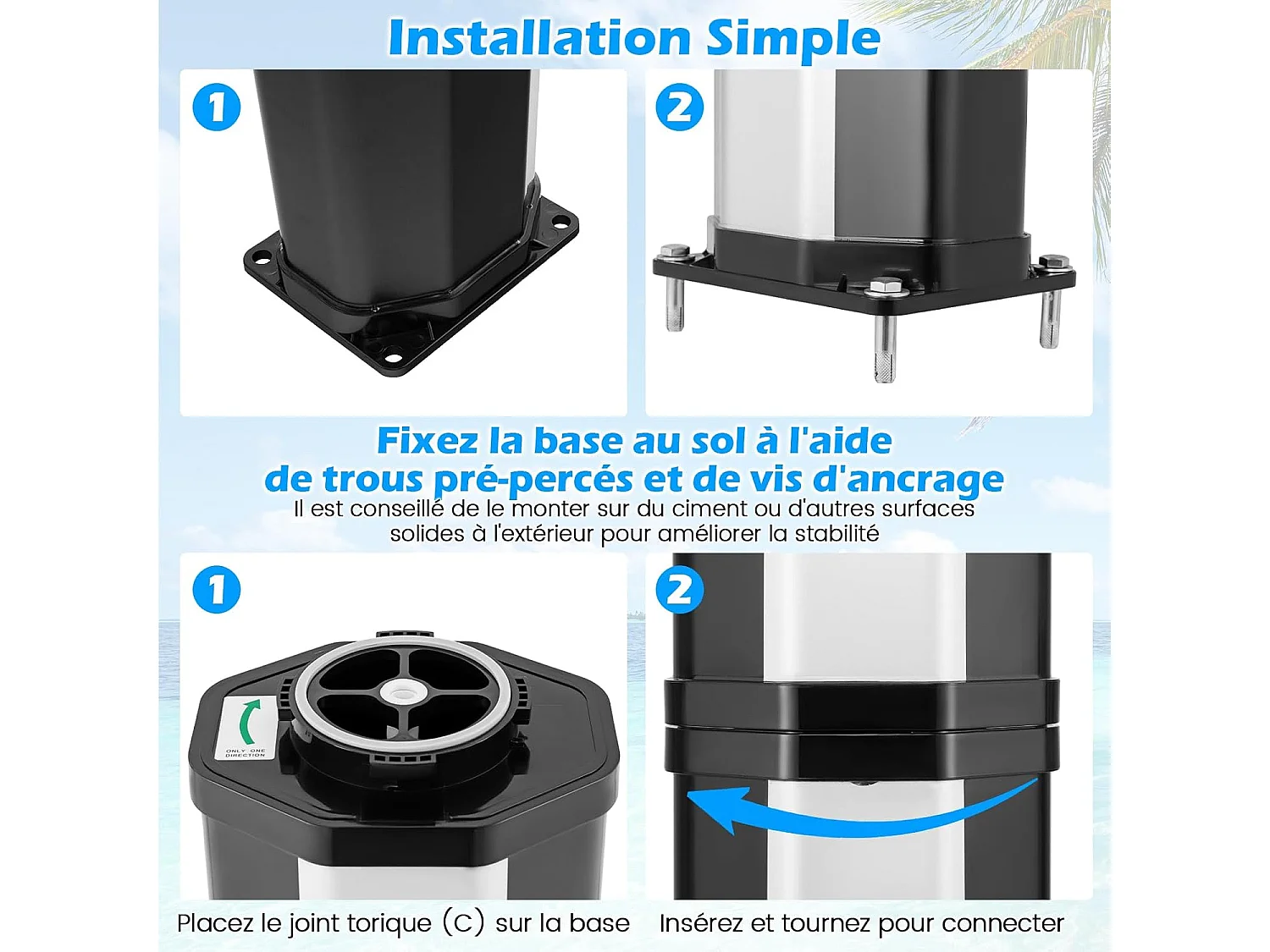 Douche Solaire d’Extérieur 60 L, Douche de Jardin à Chauffage 227 cm avec Pivotant Robinet pour Les Pieds Housse de Protection, pour Piscine Plage Jardin (Argenté)