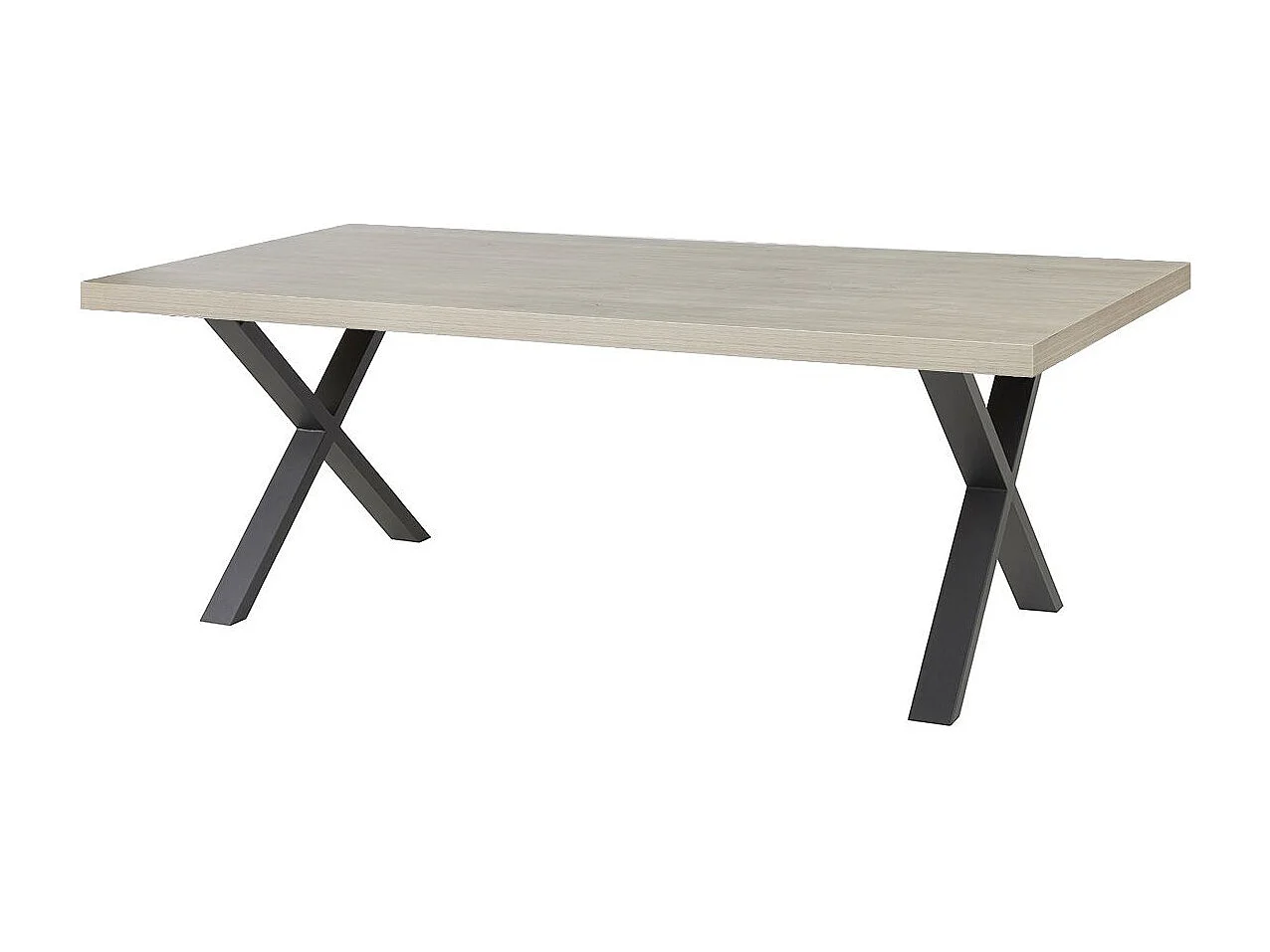 Table repas 200cm plateau aspect bois clair pieds X métal noir - BEACH