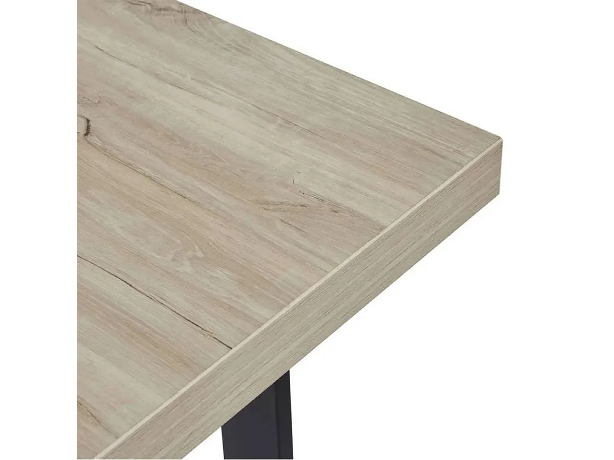 Table repas 200cm plateau aspect bois clair pieds X métal noir - BEACH