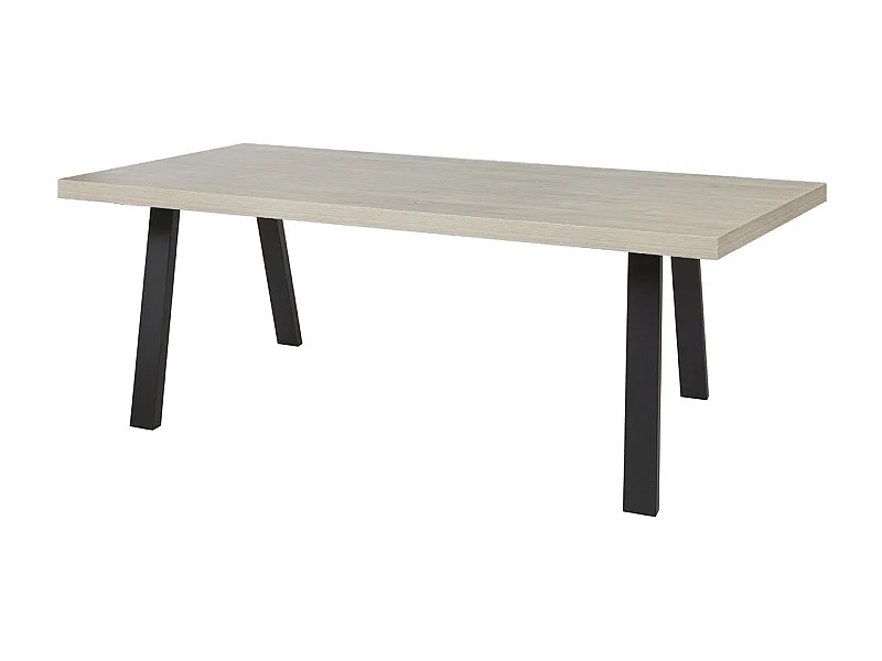 Table repas 200cm plateau aspect bois clair pieds U métal noir - BEACH