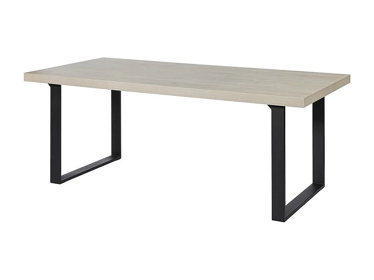 Table repas 200cm plateau aspect bois clair pieds U métal noir - BEACH