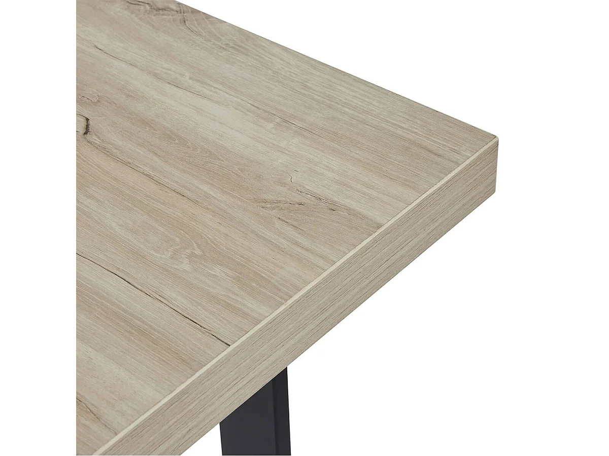 Table repas 200cm plateau aspect bois clair pieds U métal noir - BEACH